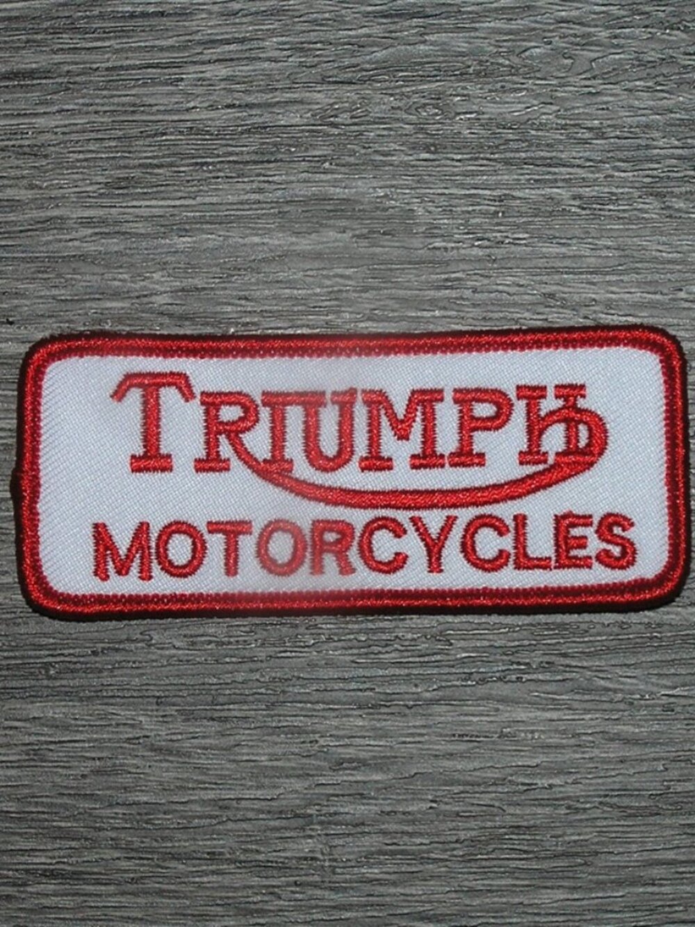 Triumph Motorcycle White/Red Embroidered Iron On Patch 3" x 1.25"